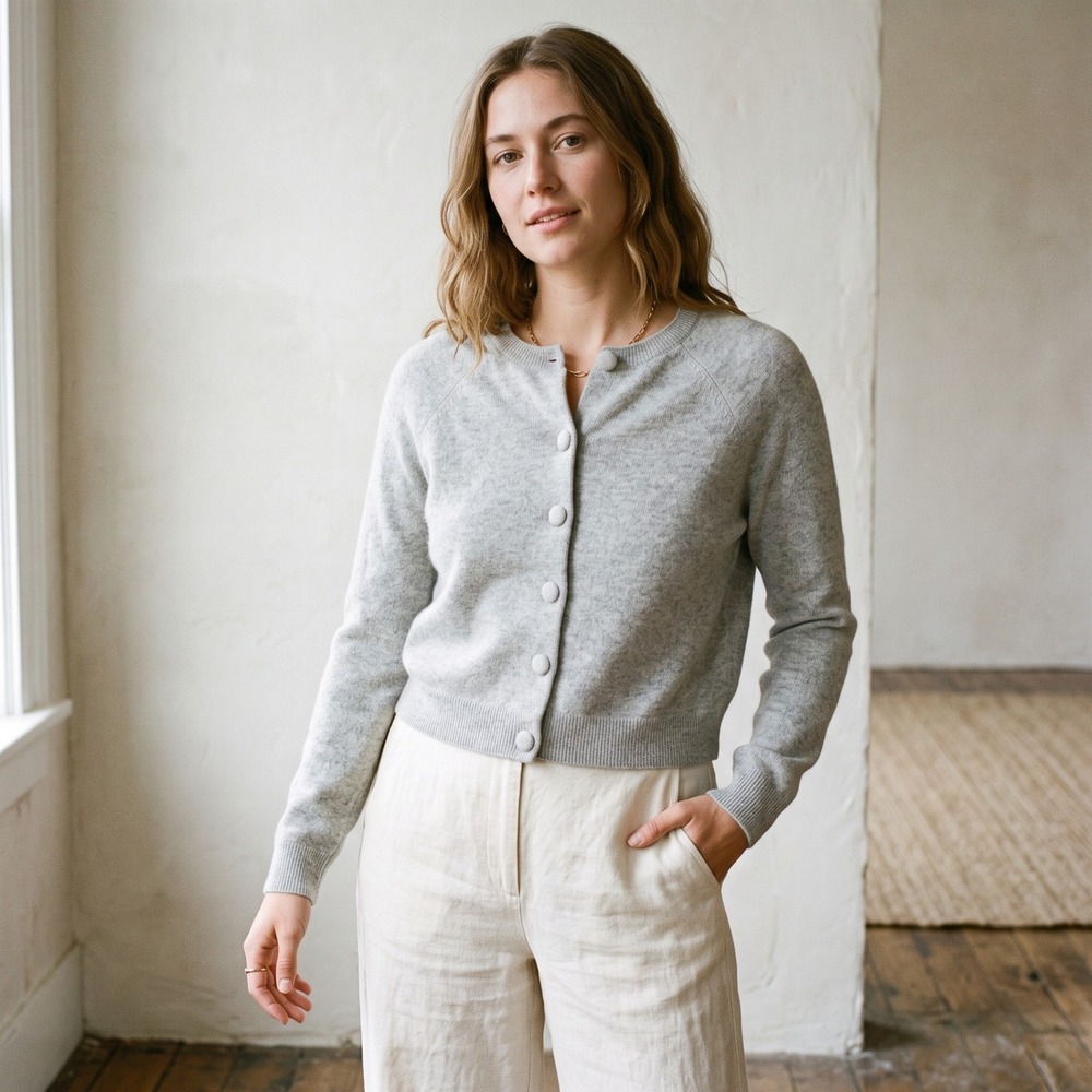 Aqua Cashmere Womens Sweater Medium Grey Boxy Cardigan Luxury Basic Preppy